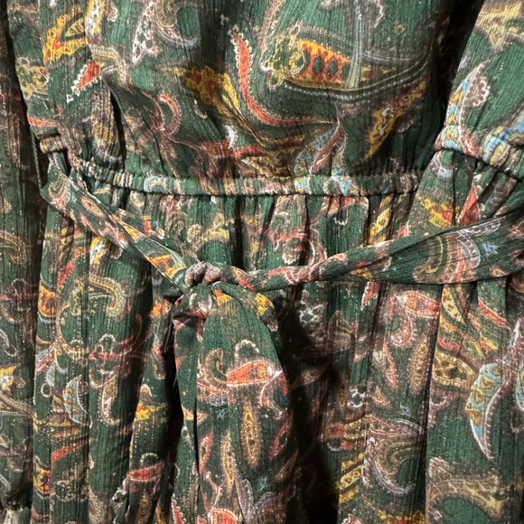 Moon River Long Sleeve Paisley Dress - Green and Brown - Picture 3 of 6